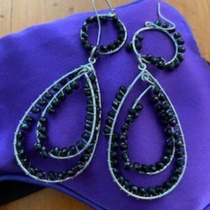 black beaded hanging earrings